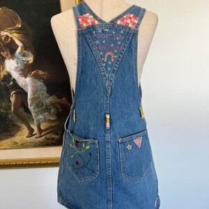 Vintage Guess Denim Overall Dress with Hand Embroidery